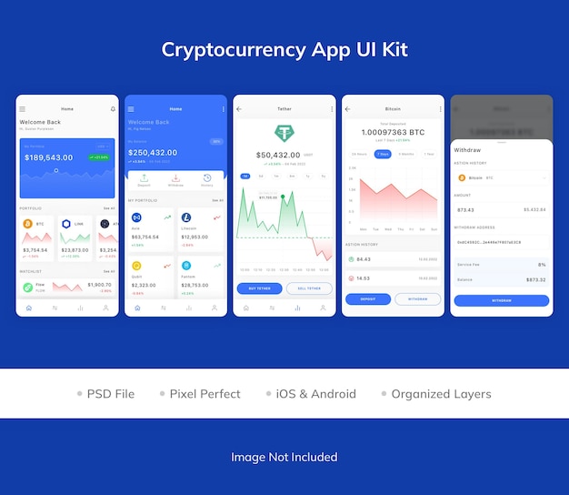 PSD cryptocurrency app ui kit