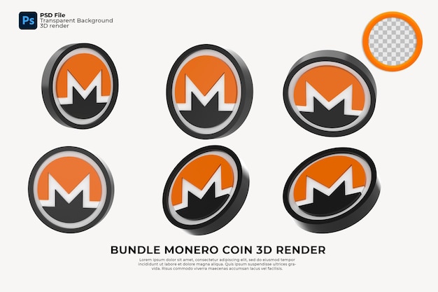 Набор криптовалюты monero coin 3d визуализация