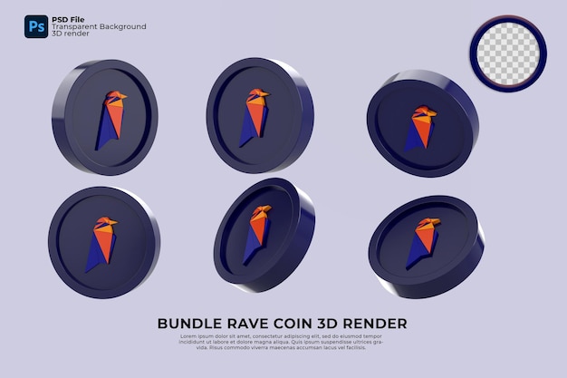 암호화폐 번들 Rave Coin 3d 렌더링