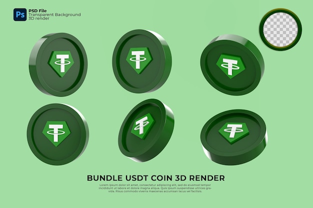 암호 화폐 번들 Usdt 코인 3d 렌더링