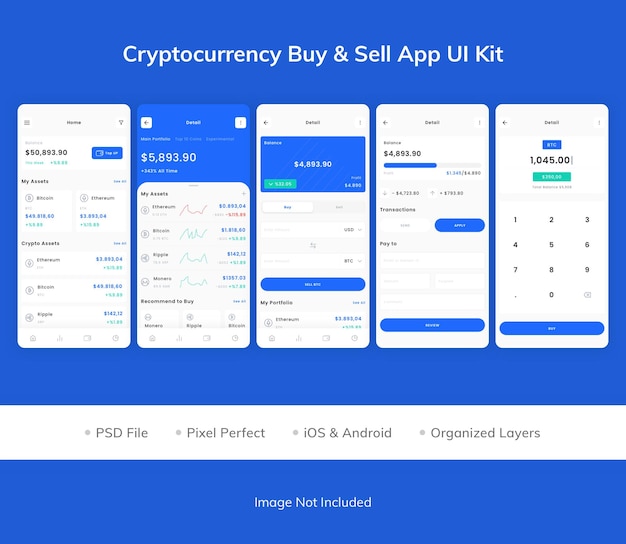 PSD cryptocurrency buy sell app ui kit