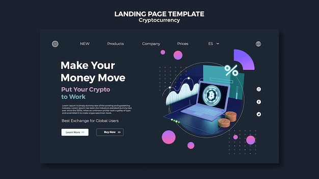 PSD cryptocurrency design template of landing page