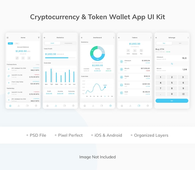 Cryptocurrency  token wallet app ui kit