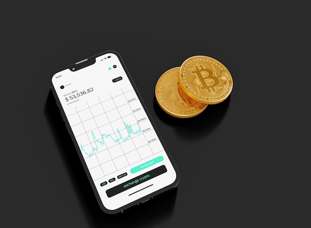 スマートフォンのモックアップを使用した暗号通貨