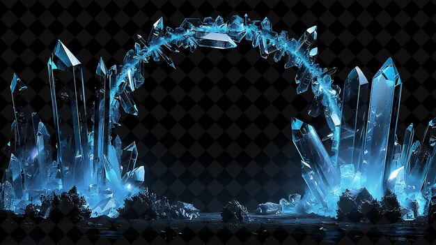 PSD crystal cave arcane frame met glinsterende kristallen die t vormen neon color frame y2k art collection