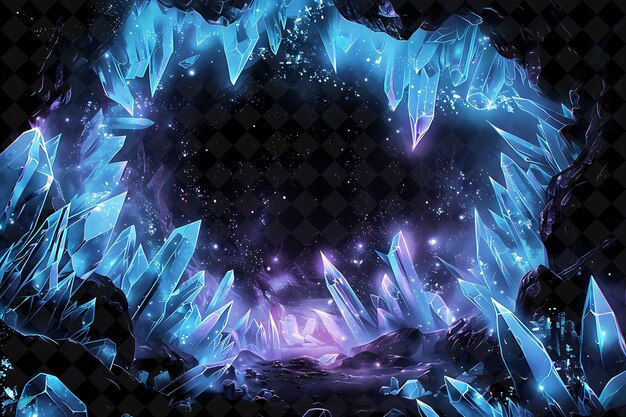 PSD crystal cavern arcane frame with sparkling crystals and glow neon color frame y2k art collection