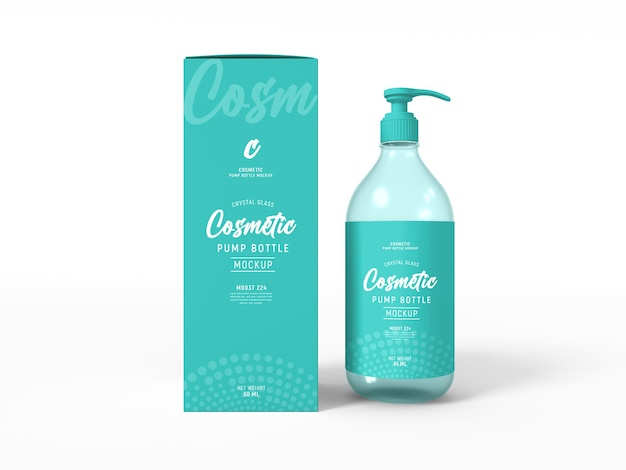 Mockup di bottiglia per pompa cosmetica in cristallo