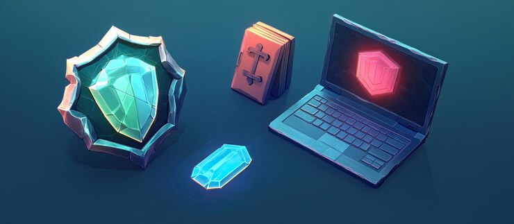 PSD crystals shield and laptop
