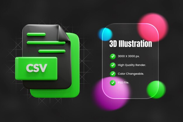 PSD Икона 3d файла csv или иллюстрация 3d иконы файла csv