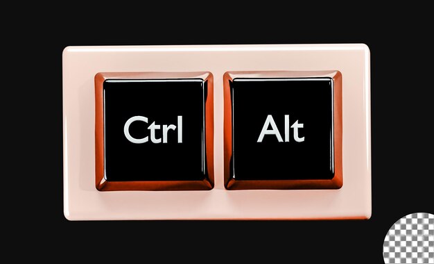 PSD ctrl alt key rendering 3d con sfondo trasparente