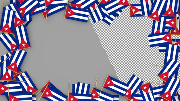 Cuba paper flag scattered around the frame 3d rendering