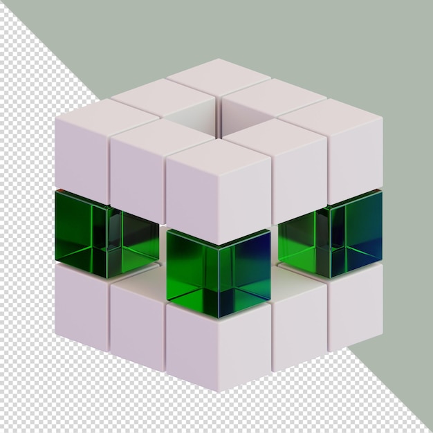 Cube isometric green plastic glass for landing page