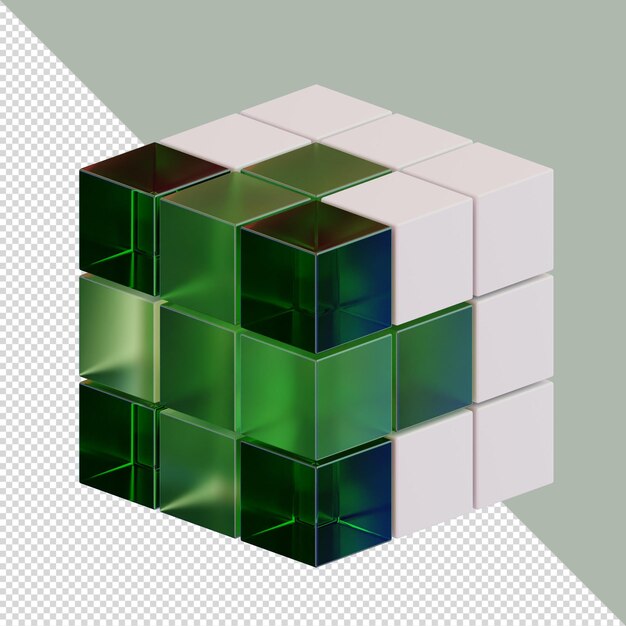 PSD cube isometric green plastic glass for landing page