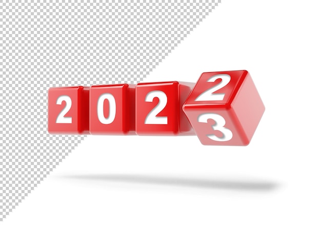 2022年から2023年への新年の変化のためのキューブモックアップ
