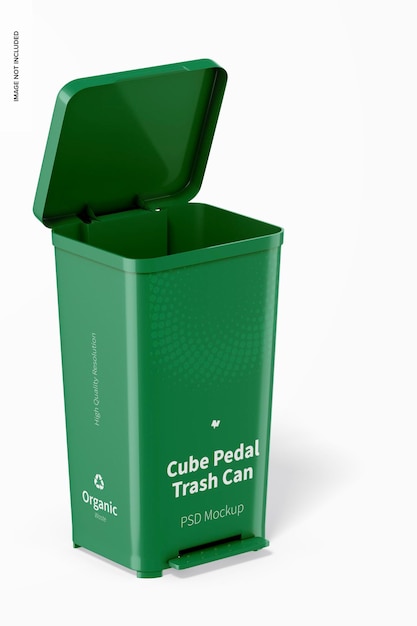 Cube pedal trash can mockup, right view