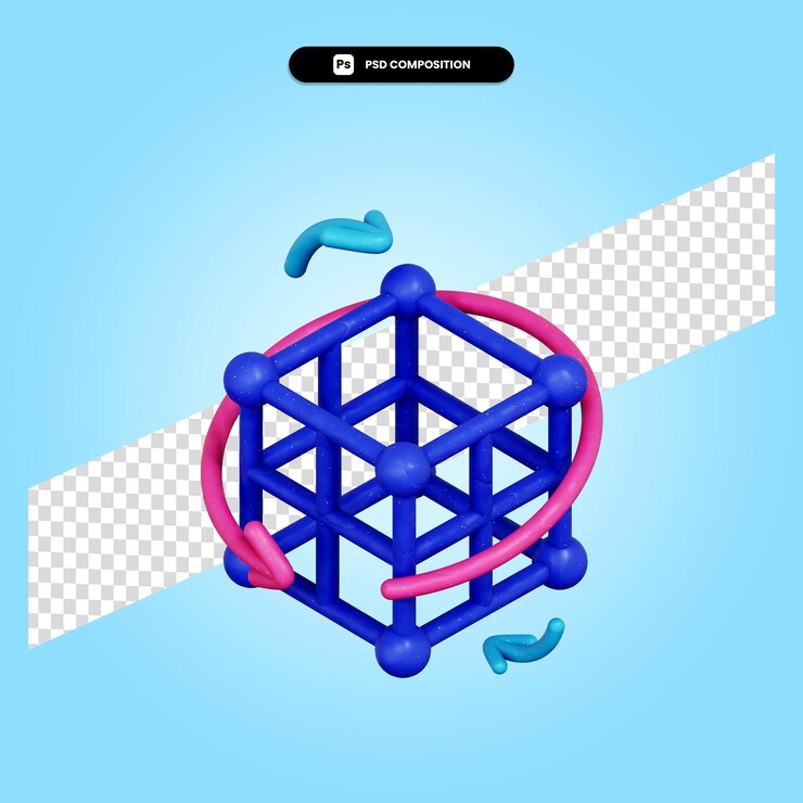 PSD cube rotate 3d render illustration isolated