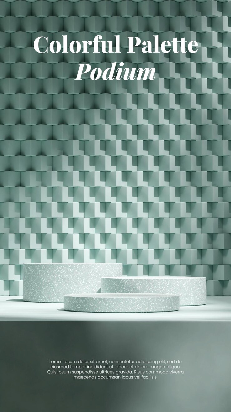 cube shape wall 3d render blank mockup green terrazzo cylinder podium in portrait