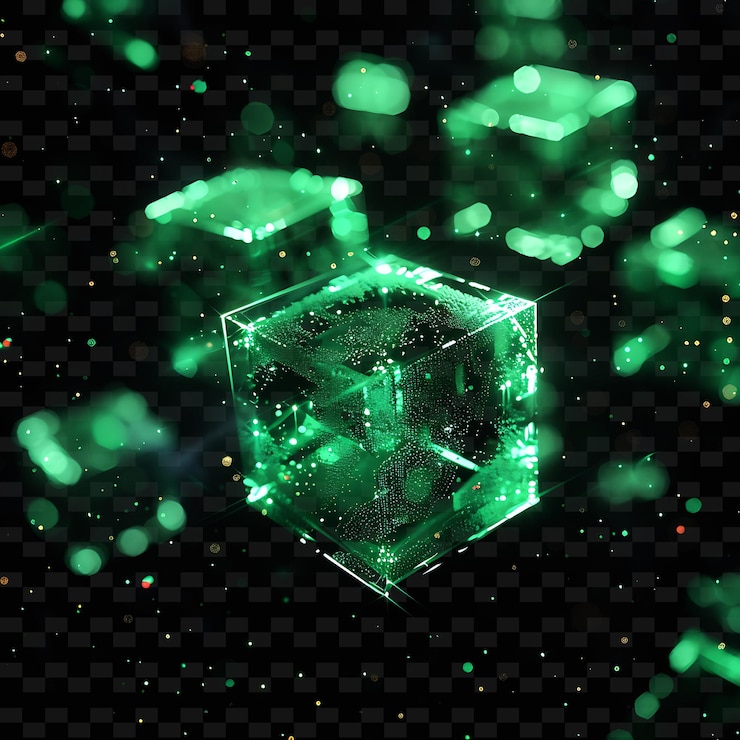 PSD a cube with a green background and a green box with a green light