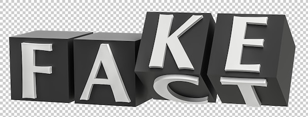 PSD cubes with letters flip over and the words change from fact to fake isolated on transparent psd background