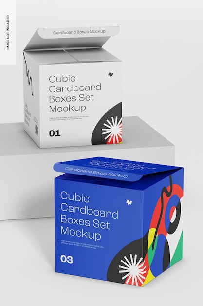 PSD cubic cardboard boxes mockup