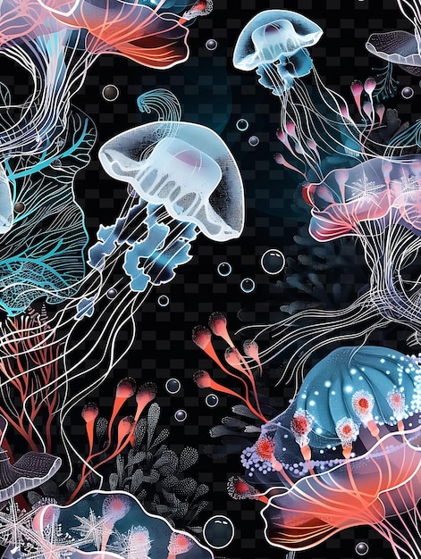 PSD cuda oceanu png żywe zwierzęta, tekstury i kolory neonowe w światowy dzień oceanu
