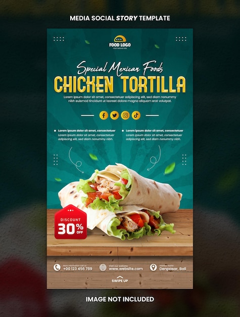 Cuisine mexican chicken tortilla media social story post template