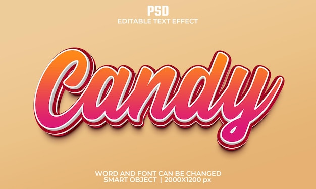 Cukierki 3d edytowalny efekt tekstowy Premium Psd z tłem