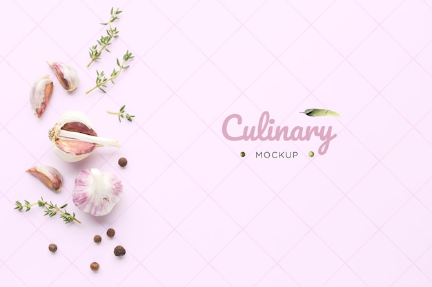 PSD culinaire knoflook mock-up bovenaanzicht