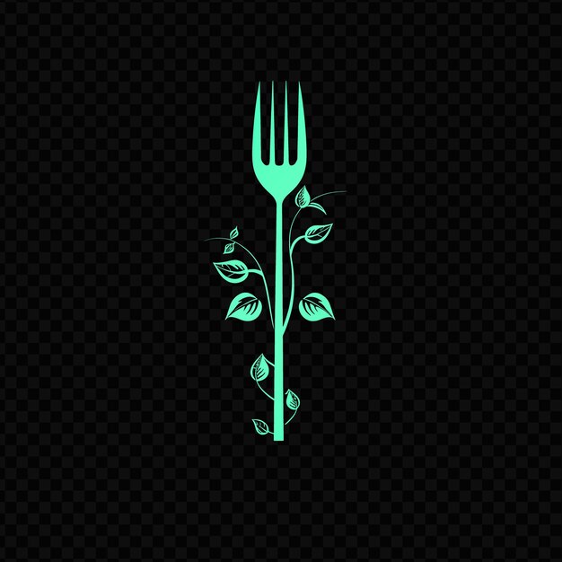 クリニカル・アイビー・フォーク (culinary ivy fork) のロゴはデコラティブ・ティーン (decorative tines) とサボリー・ヴァイン (savory vine) を備えていますpsd (psd) ベクトル・クリーティヴ (vector creativity) シンプル・デザイン・アート (simple design art) を採用しています
