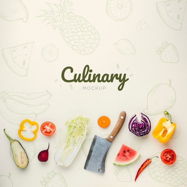 PSD culinary lettering with doodles and veggies