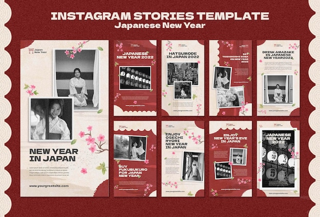 PSD set di storie instagram culturali per il capodanno giapponese