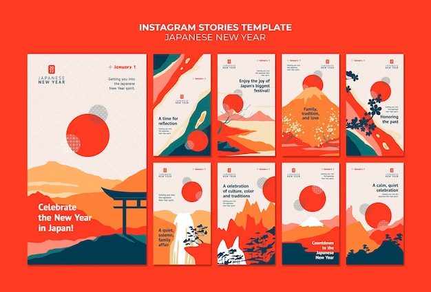 Cultural japanese new year instagram stories set