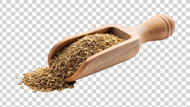 PSD cumin on wooden scoop isolated on transparent background