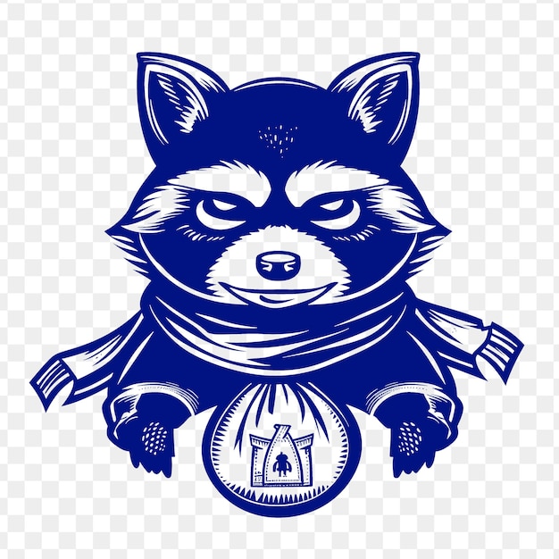 PSD cunning raccoon animal mascot logo with bandit mask and bag psd vector tshirt tattoo ink art