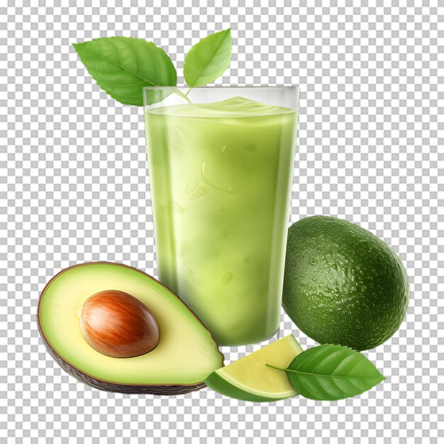 PSD a cup of avocado juice with slices avocado on transparent background