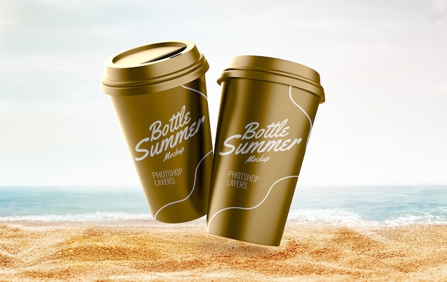Cup on beach summer mockup
