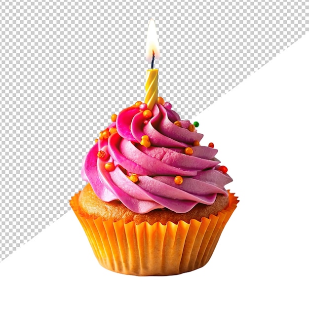 PSD cup cake with candle on transparent background