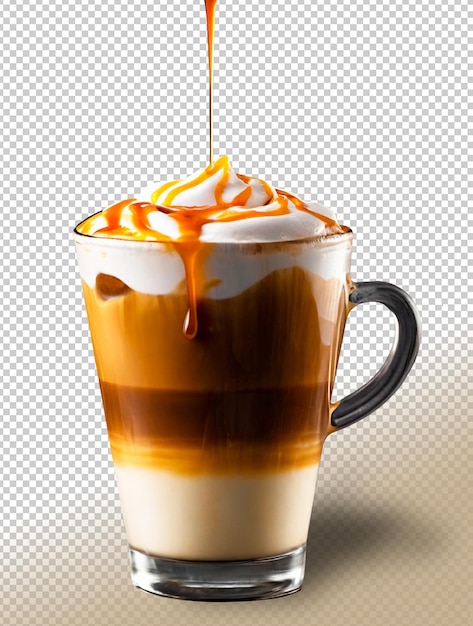 Cup of caramel latte macchiato on a transparent background