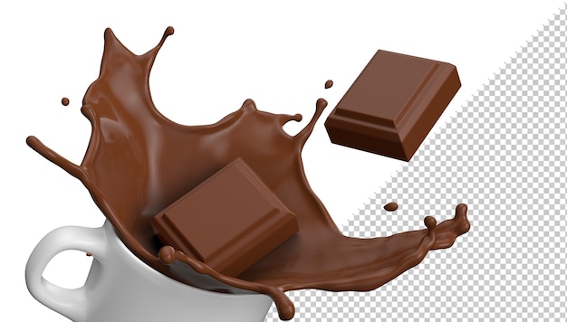 Tazza di cioccolato al latte splash 3d rendering realistico