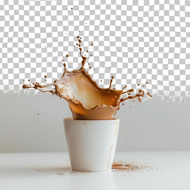 PSD a cup of chocolate splash with a splash of milk splash in it