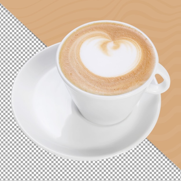 Coppa di caffè o cappuccino con un cuore su sfondo trasparente per la composizione