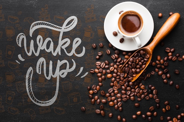 PSD cup of coffee and coffee beans background