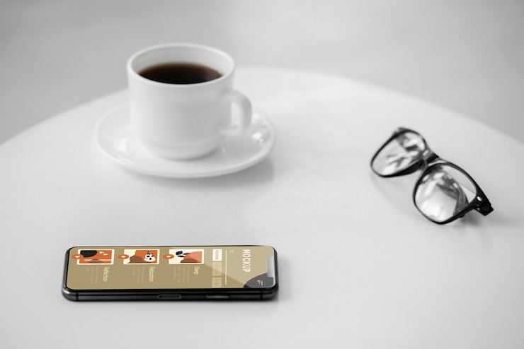 PSD cup of coffee and mobile