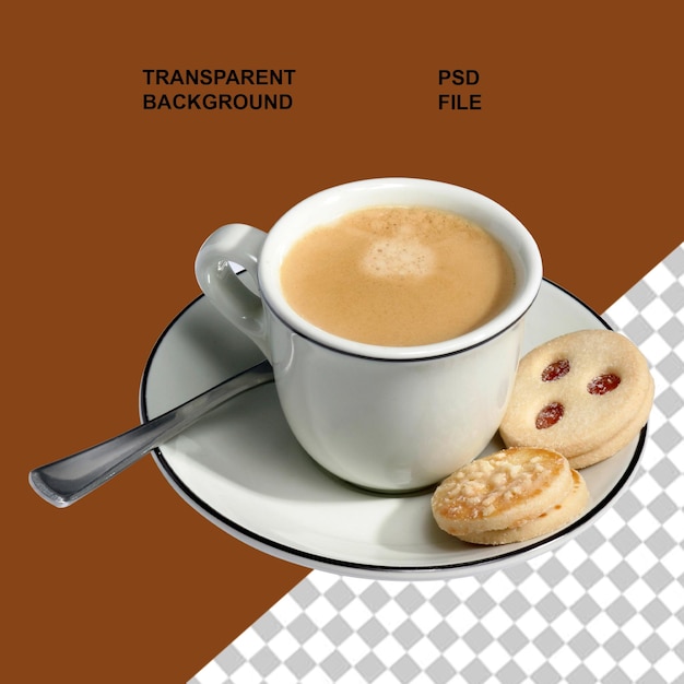 コーヒーのカップとその上にスプーンがある食べ物の皿
