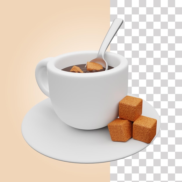 A cup of coffee with brown sugar cubes on a plate