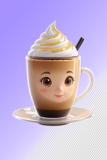 PSD a cup of coffee with a face on it and a face with a stick in it