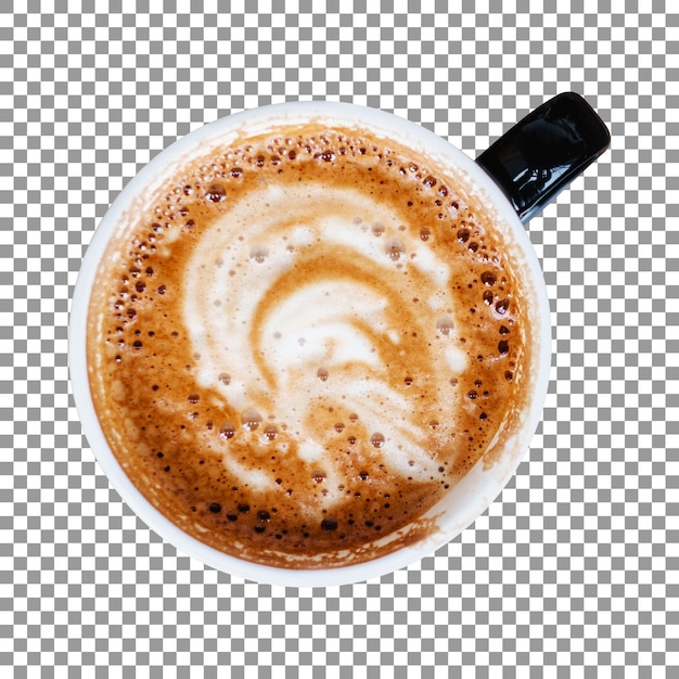 Tazza di caffè con un disegno a spirale su sfondo trasparente