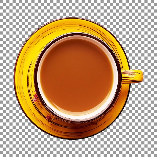 PSD cup of coffee on yellow plate with transparent background