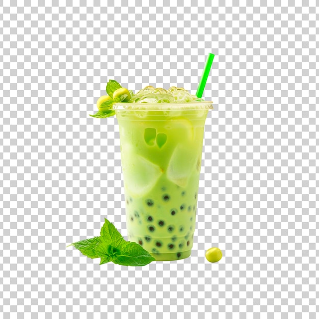 Una tazza di bevanda o succo verde su uno sfondo trasparente
