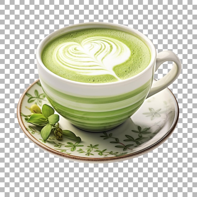 PSD a cup of green latte with a design on it